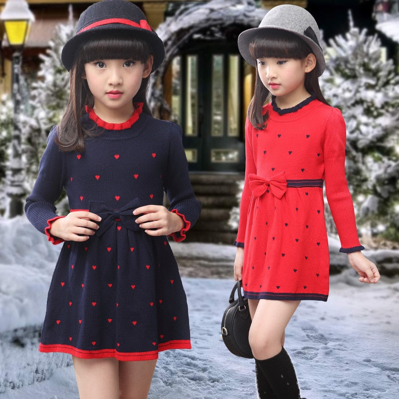 Baby Girl Winter Dress Children Girls Party Dress Kids Long Sleeve Knitted  Sweater Christmas Clothes
