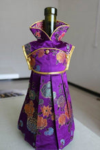 Load image into Gallery viewer, Floral Dress Silk Satin Christmas Wine Bottle Cover Bag Wedding Party Table Decoration Red Wine Bottle Dress Bag fit 750ml 10pcs