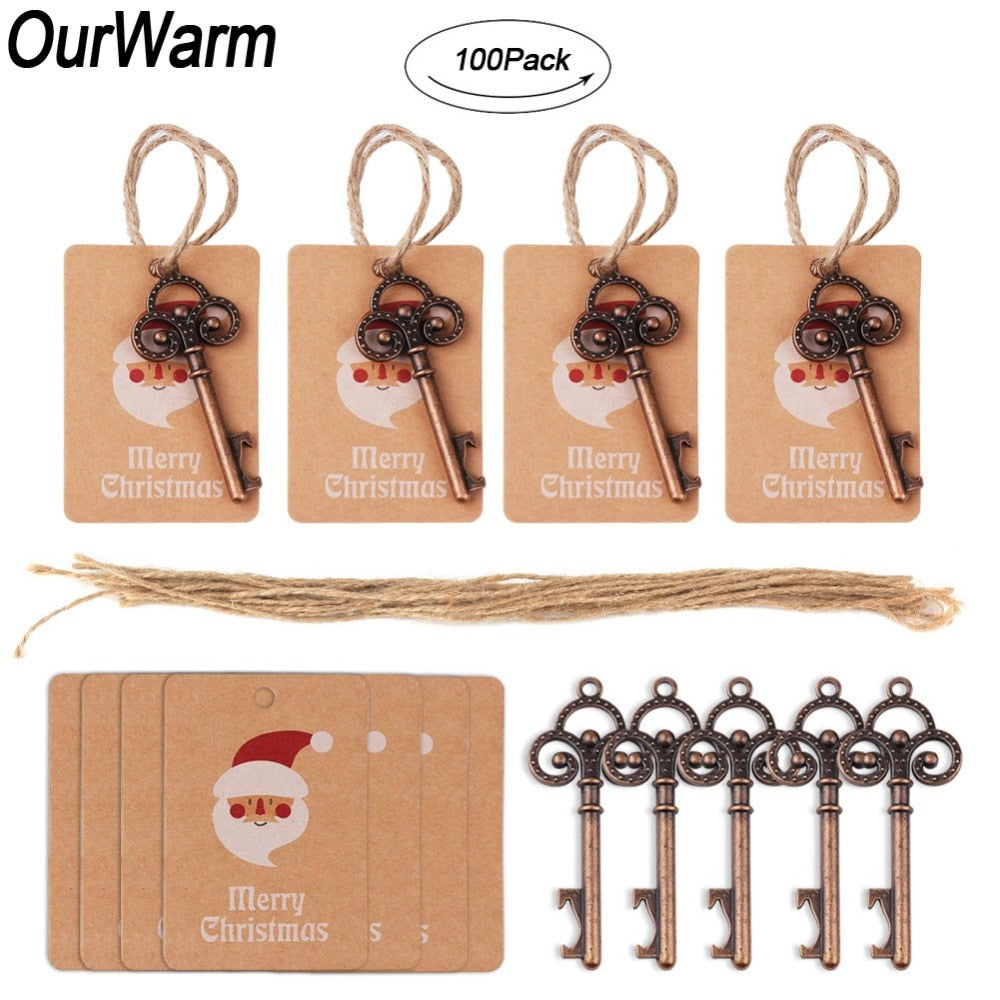 OurWarm 100pcs Santa Magic Key for Christmas Kids Gifts Pendants Xmas Tree Decorations Hanging Ornaments Christmas Decoration