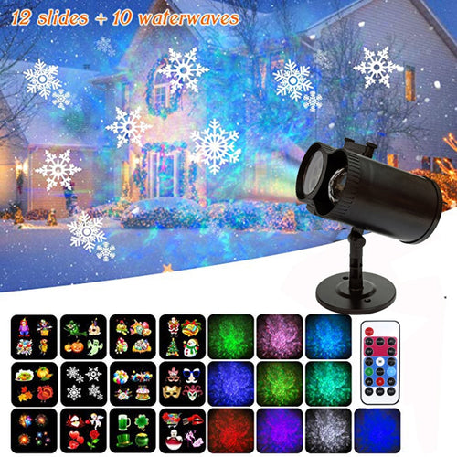 LED Laser Projector Lamps Waterproof AC85-240V 12 Patterns 10 Water Wave Christmas Lights Outdoor