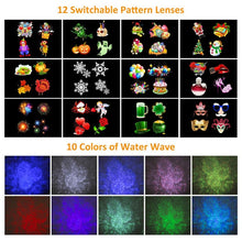 Load image into Gallery viewer, LED Laser Projector Lamps Waterproof AC85-240V 12 Patterns 10 Water Wave Christmas Lights Outdoor