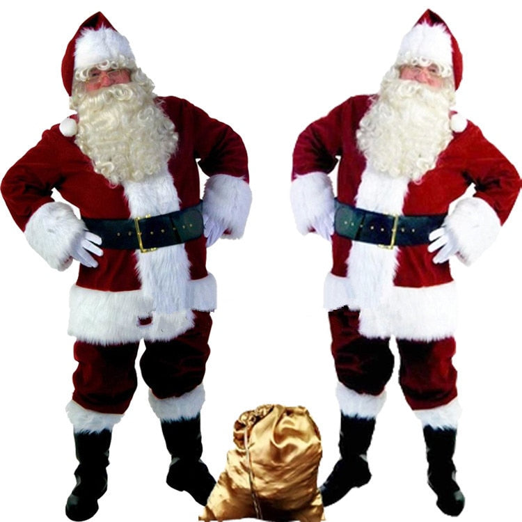 Quality Christmas Dress Luxury Santa Claus costume, Santa Claus Dress men and women's adult suit Christmas Day cosplay costume