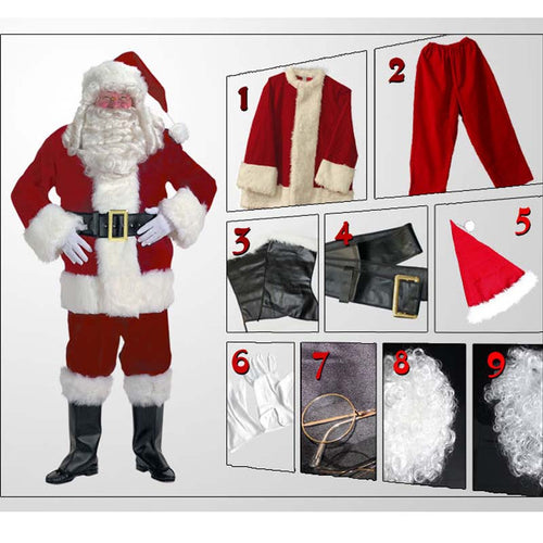 christmas santa claus costume for men women adult Cosplay Costumes Party red Suit Coat Pants Beard Hat Set Clothes Xmas Costume