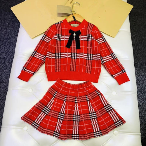 2019 Fashion Children Clothing Girls Brand Clothes Sets Classical Plaid Long Sleeve Cashmere Sweater 2pcs Set Christmas Clothes