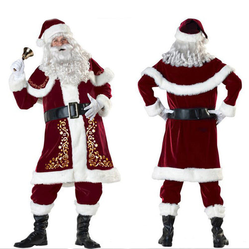 4XL Santa Claus Costumes Men Christmas Festival Celebration Cosplay Stage Performance Masquerade Gloves Foot Cover Belt Suits