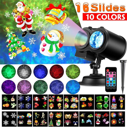 Christmas 16 Slides Ocean Wave LED Laser Light Projector IP65 Snowflake Spotlight Showers Outdoor Holiday Garden Decoration