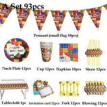 Load image into Gallery viewer, 93pcs/set Blocks Theme Party Paper Plate Cup Napkin Banner Straw Tablecloth Kid Birthday Party Decor Supply Disposable Tableware