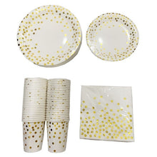 Load image into Gallery viewer, Gold Dot Disposable Cups Paper Plates Napkins Set 200 PCS Service for 50 Guest Holiday Christmas party
