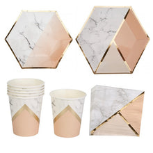 Load image into Gallery viewer, 16SET Rose Gold Series Paper Cups Plates Napkins Tableware Modern Hexagon Design Cake Table Wedding Birthday Party Decor