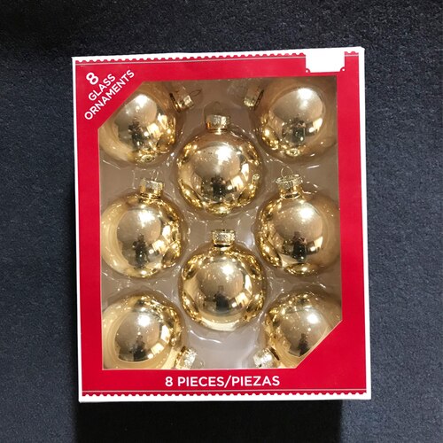 Christmas tree decorations glass creative pendant window gift foreign trade 6.8cm bright gold ball 8 Pack