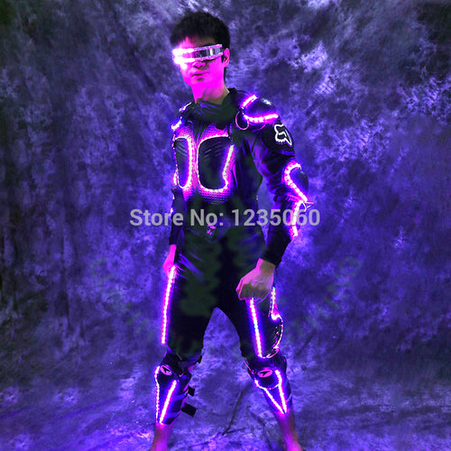 Christmas LED Lighting Armor Tron Legacy Illuminated Robot Suit With Glasses Gloves Kneecap For Bar NightClub Stage Party Show