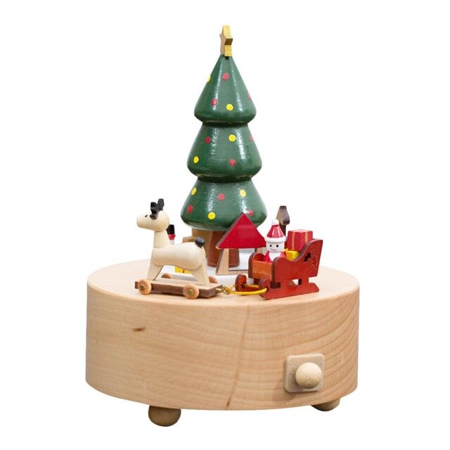 Wooden Christmas Music Box Cute Beech Rotary Musical Box for Christmas Decorations