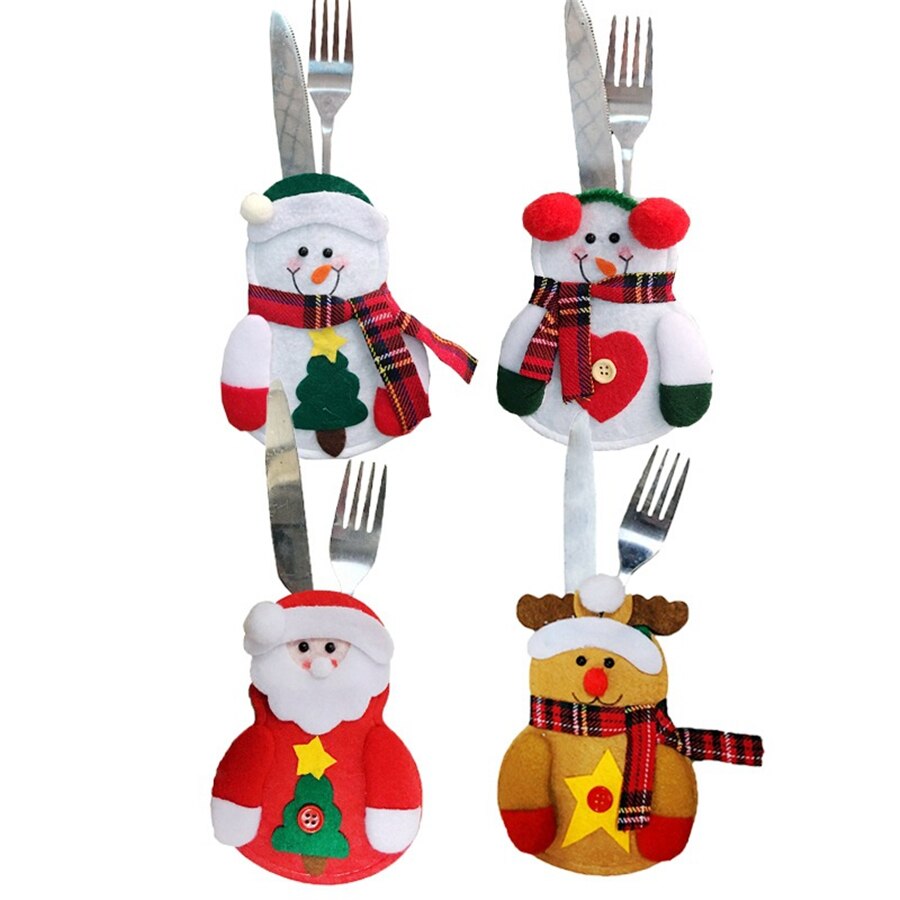 1000 pcs Christmas Snowman Tableware Holder Elk Silverware Holder Pockets Set Knife and Fork Bags Xmas Party Dinner Table Decor