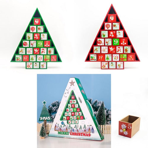 Unique Christmas Gift Ornament Toy Table Wooden Decor Calendar 24 Drawers Countdown Tree Shape Colored Storage Box 37*32*6CM
