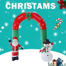 Load image into Gallery viewer, 8 Foot Tall Lighted Christmas Inflatable Santa and Snowman Archway with Bow LED CUTE SANTA FOR restaurants cafes playgrounds