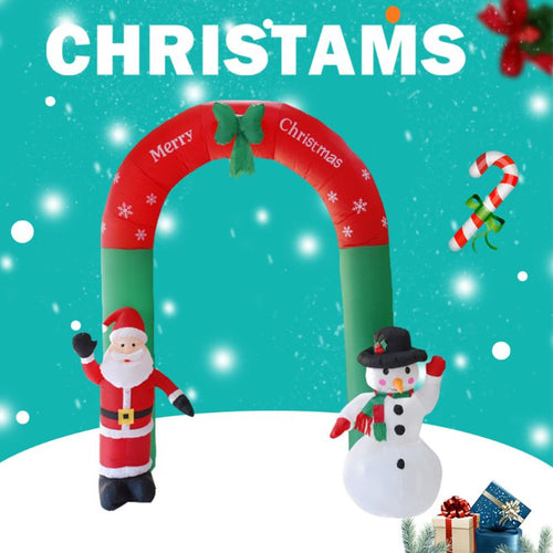 8 Foot Tall Lighted Christmas Inflatable Santa and Snowman Archway with Bow LED CUTE SANTA FOR restaurants cafes playgrounds