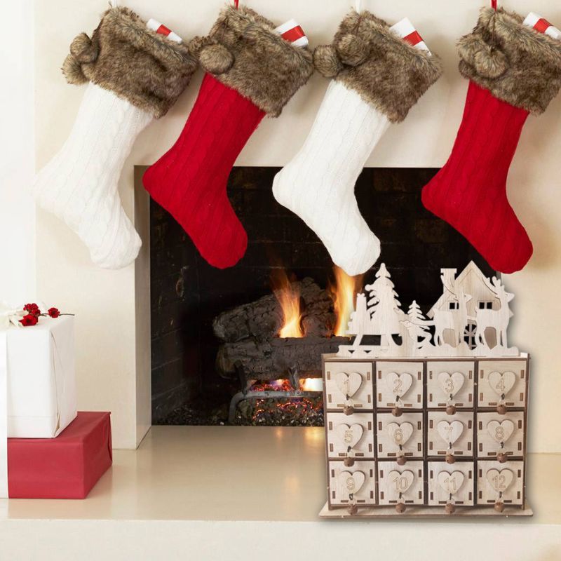 1PC Wood Heart Christmas Advent Calendar House Xmas Deer Decor DIY Jewelry Box Natural Crafts Supplies Wedding Ornaments  425D