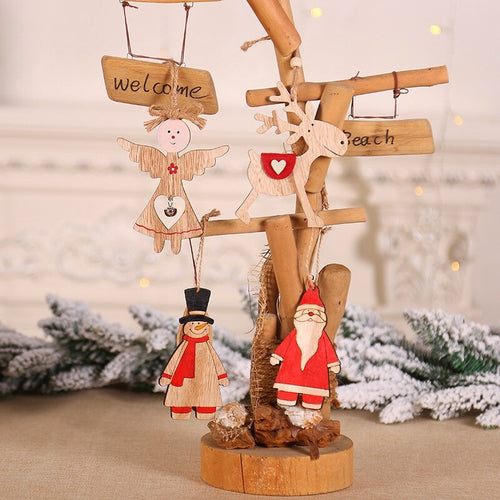 Wooden Christmas Tree Decoration Angel Hanging Ornament Christmas Label Pendant Holiday Party Decorations
