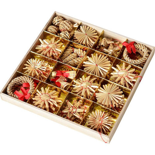 56pcs Christmas Tree Hanging Ornament Pendants Natural Wheat Straw Handmade Mini Wreath Decor Home Natural  Dropshipping O15