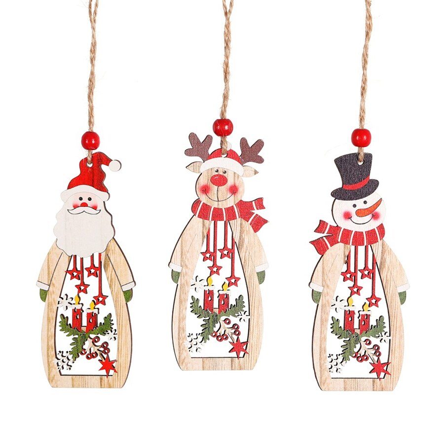 60 pcs Christmas Tree Decoration Hanging Wooden Hollow Santa Snowman Reindeer Carve Pendant Ornaments Xmas Holiday Party Favors