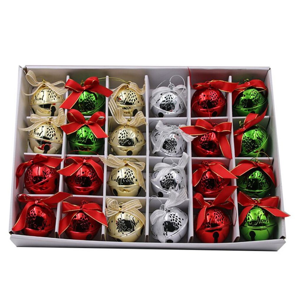 24 PCS Office Tree Hanging Gift Crafts Decorative Hollowed Out Home Cast Iron Pendant Party Christmas Bell Crisp Clear Festival
