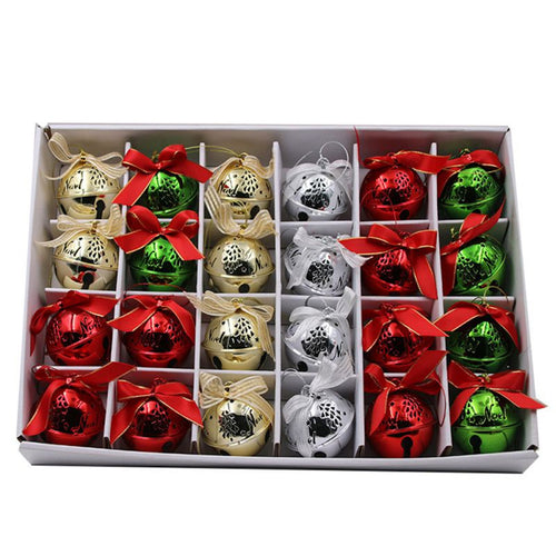 24 PCS Christmas Bell Gift Cast Iron Tree Hanging With Rope Party Home Hollowed Out Crisp Clear Pendant Office Crafts Festival