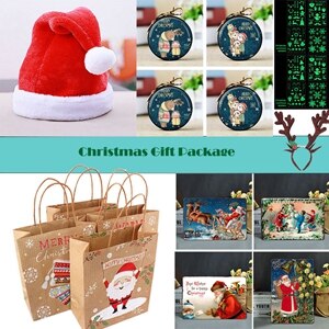 mix 24pcs Christmas Gift Bag Christmas Hat Gift Bag Elk Headwear Nightlight Jewelry Tin Painting Party Gift Festival Supplies