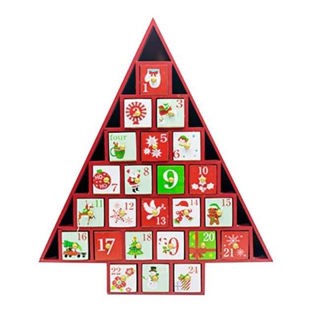 Christmas Gift Ornament Toy Table Wooden Decor Calendar 24 Drawers Countdown Tree Shape Storage Box