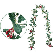 Load image into Gallery viewer, 5pcs Christmas Artificial Red Fruit Rattan Leaves Home Wedding Decoration Plants Long Vine for Home Wedding Garden Door Decor