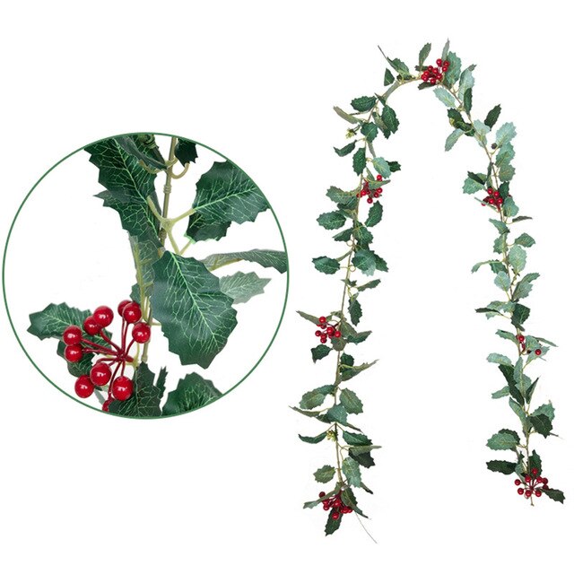 5pcs Christmas Artificial Red Fruit Rattan Leaves Home Wedding Decoration Plants Long Vine for Home Wedding Garden Door Decor
