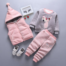 Load image into Gallery viewer, 3pcs/Set Baby Christmas Clothes Super Warm Winter baby boys girls suit fleece sweater +Hooded Vest +Pants Infant thickening suit