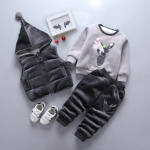 Load image into Gallery viewer, 3pcs/Set Baby Christmas Clothes Super Warm Winter baby boys girls suit fleece sweater +Hooded Vest +Pants Infant thickening suit
