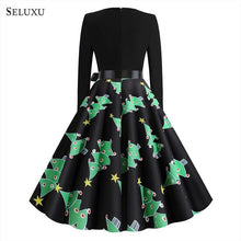 Load image into Gallery viewer, Seluxu 2019 Winter Dress Women Christmas Clothes Christmas Dress Women Vestidos Women Dress Round Neck Long Sleeve Women Dress