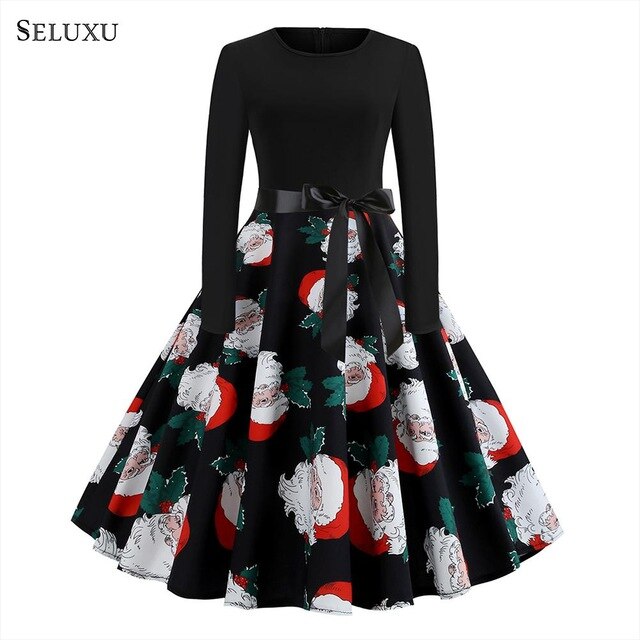 Seluxu 2019 Winter Dress Women Christmas Clothes Christmas Dress Women Vestidos Women Dress Round Neck Long Sleeve Women Dress