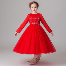 Load image into Gallery viewer, Gorgeous Kids Girls Long Sleeve Beading Princess Birthday Wedding Events Party Dresses Children Holiday Christmas Clothes 6-12