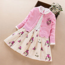 Load image into Gallery viewer, Children`s Winter Clothes Set Girls Sweater Coats+lace Dresses 2pcs Suit Girls Princess School Clothing Kids Christmas Clothes
