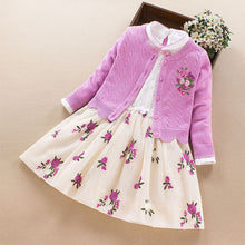 Load image into Gallery viewer, Children`s Winter Clothes Set Girls Sweater Coats+lace Dresses 2pcs Suit Girls Princess School Clothing Kids Christmas Clothes
