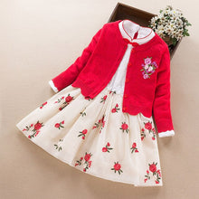 Load image into Gallery viewer, Children`s Winter Clothes Set Girls Sweater Coats+lace Dresses 2pcs Suit Girls Princess School Clothing Kids Christmas Clothes