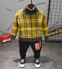 Load image into Gallery viewer, 2PCS WLG boys thanksgiving clothings et kids velvet fake two plaid hoodies and jean set baby casual christmas clothes children