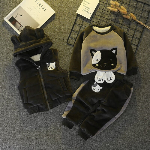 Kids Clothes Baby Boy Girls Cartoon Cat Costume for Girls Children Clothing 2018 Winter 3 Pcs Suits Christmas Clothes for Kids