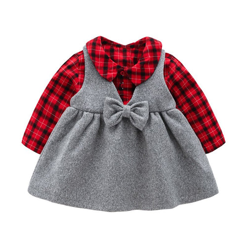 Toddler Clothes Lovely Princess Skirt Cotton Red Plaid Shirt with Grey Woolen Skirt Girls Fall Outfits Kids Christmas Clothes