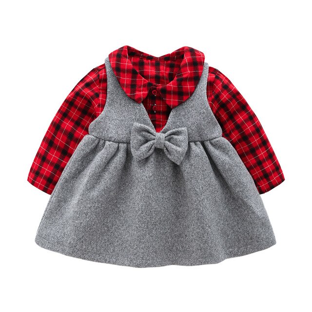 Toddler Clothes Lovely Princess Skirt Cotton Red Plaid Shirt with Grey Woolen Skirt Girls Fall Outfits Kids Christmas Clothes