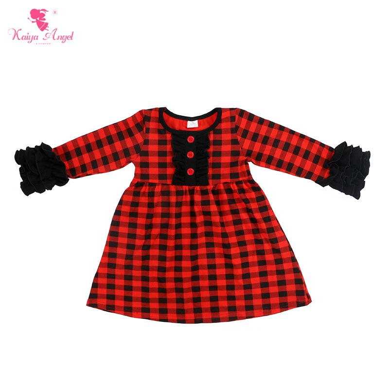 Kaiya Angel Kids Clothes Red Black Lattice Girls Long Sleeve Fancy Toddler Baby Autumn Dress For Children Christmas Clothes