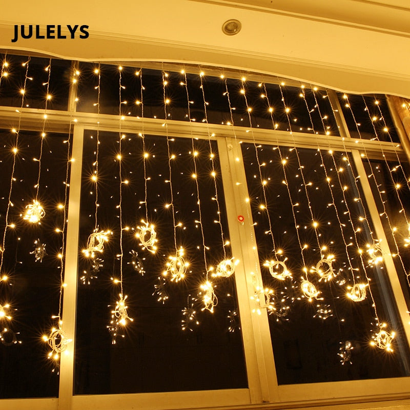 JULELYS 6M x 2M 384 Bulbs Fairy Lights LED Curtain For Wedding Outdoor Christmas Garland String Lights Decoration For Holiday