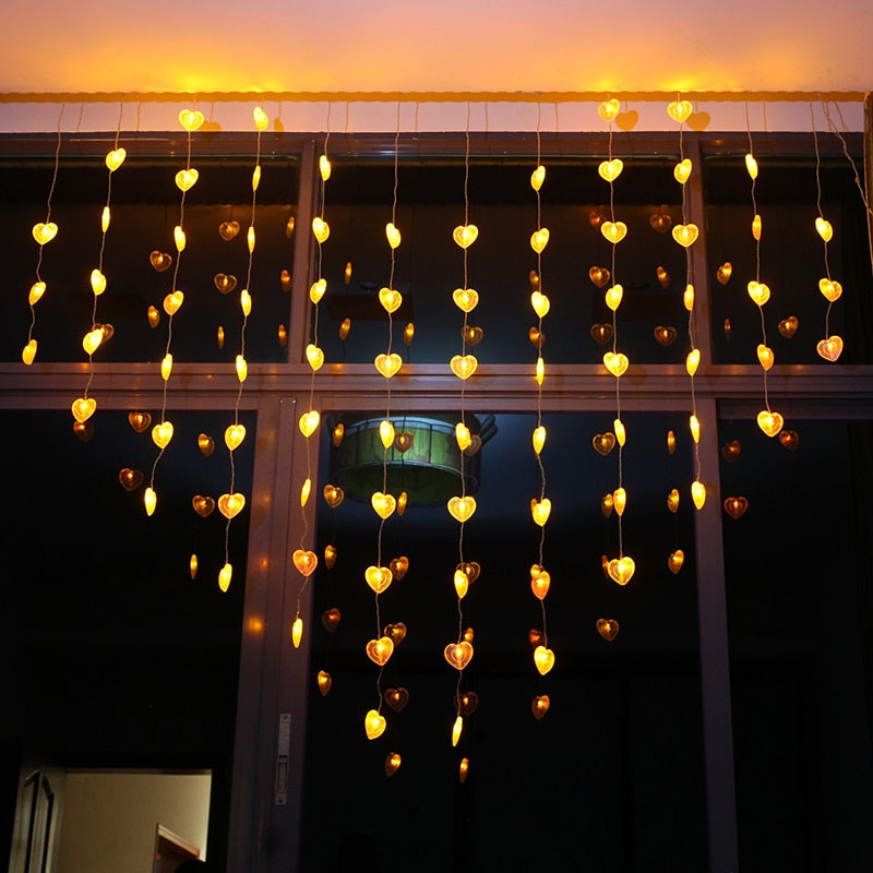 Holiday lights Christmas lights garden decorative LED lights curtain light ice lamps heart-shaped lamp,2 M wide, 1.5 M high