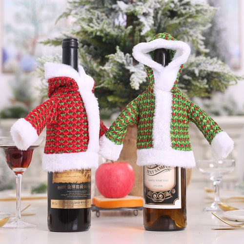 Plush Sweater Red Wine Bottle Cover Christmas Hoodies Wine Bottle Bags Festival Dinner Table Decoration Home Party New Year