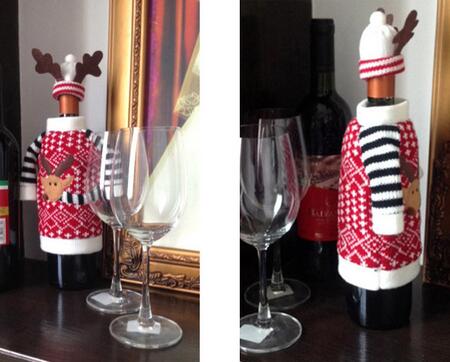 Christmas Red Wine Covers Bottle Cover Indoor Decoration Antler Hats Tops Suits Kitchen Dinner Christmas
