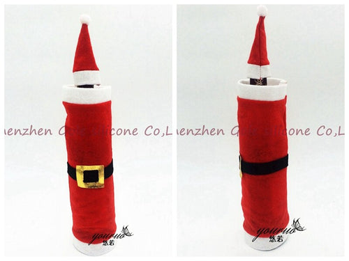 500set/lot Christmas Santa Claus red wine bottle cover bags Christmas dinner table decoration at home come party decors