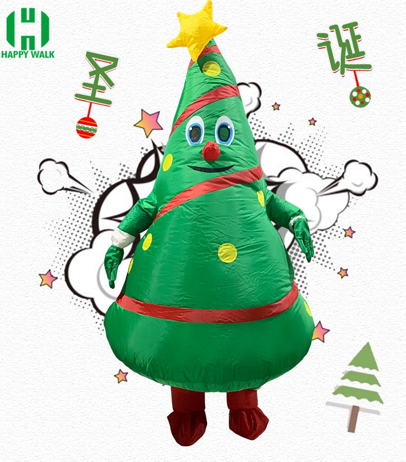 New style Christmas Cartoon Doll Costume Inflatable Santa Claus Dress Up Props Funny Mascot Inflatable Christmas Tree Clothes