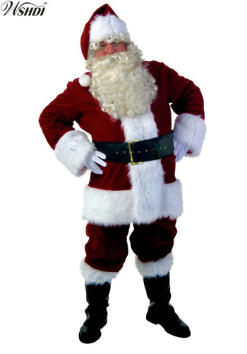 6Pcs Deluxe Santa Claus Costume A Full Set Of Christmas Costumes Red Velvet Santa Claus Christmas Cosplay Clothes Luxury Suit